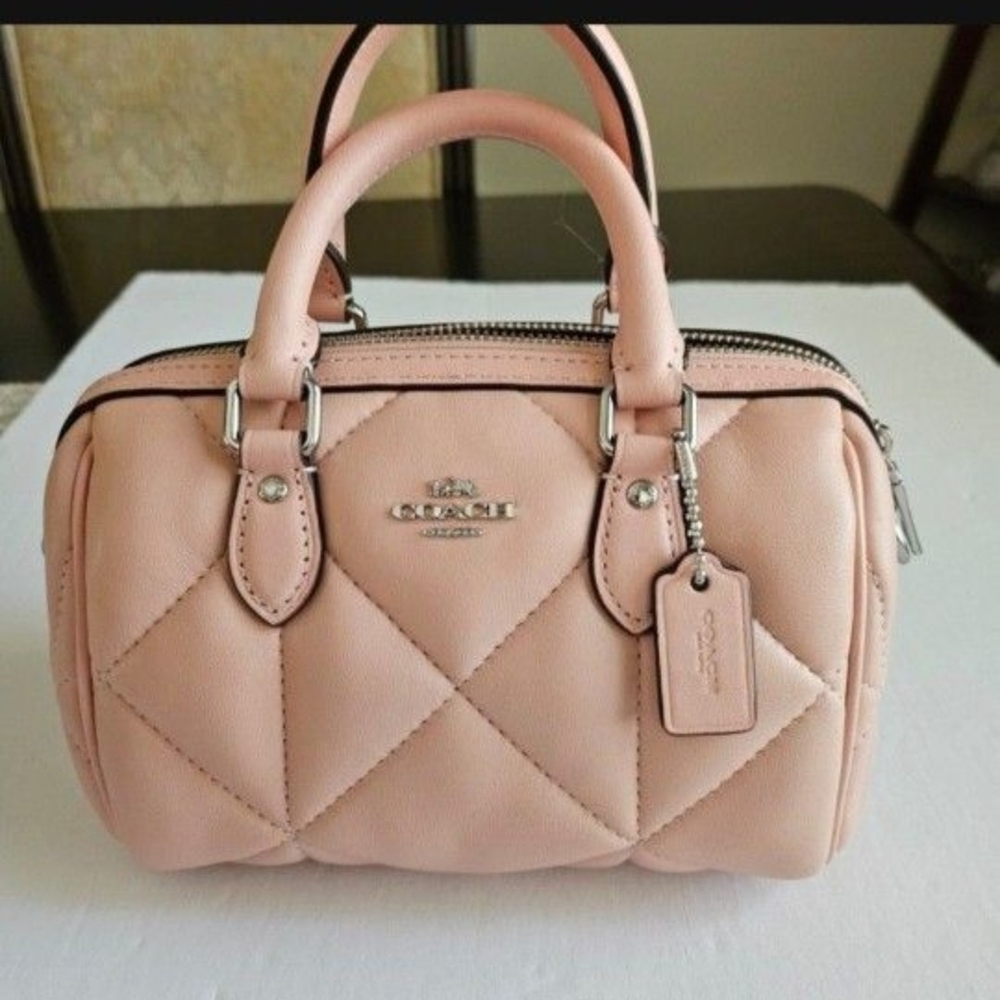 Coach Rowan Pink  Quilted Satchel with Silver Accents